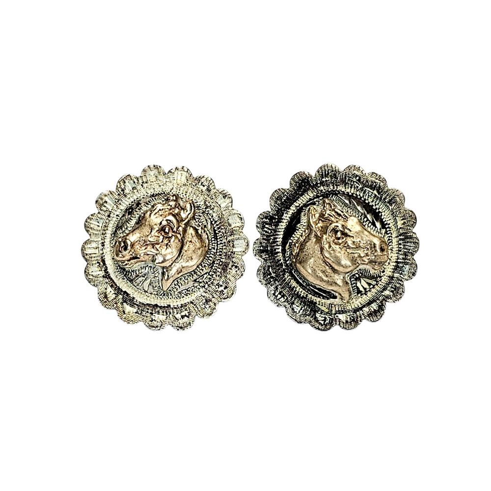 Vintage Horse Earrings 10K Horse Sterling Screw Back Earrings